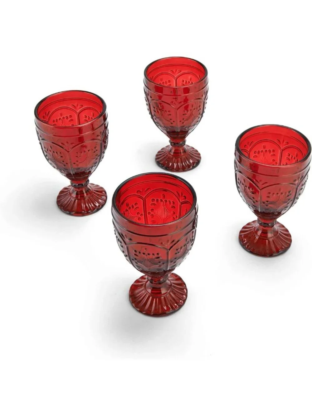 Ornate Red Glass Goblets Set of 4 | Elegant Drinkware for Parties & Events